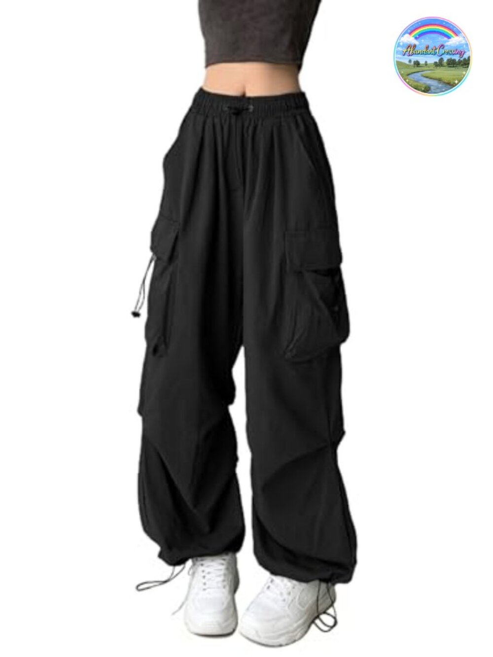 High Waisted Parachute Cargo Pants Women Wide Leg with Pockets